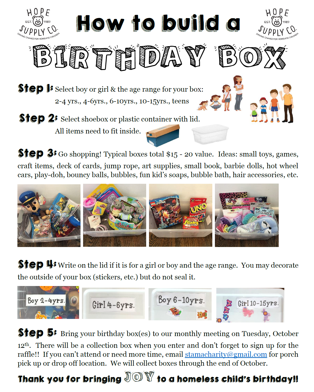 Instructions on how to build a Birthday Box for Children